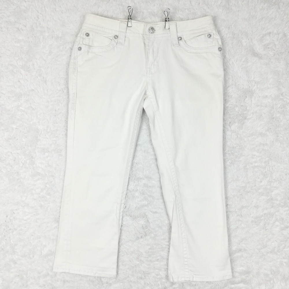 Rock Revival Womens Jeans Johanna Capri White Denim Flap Pocket Mid Rise 29